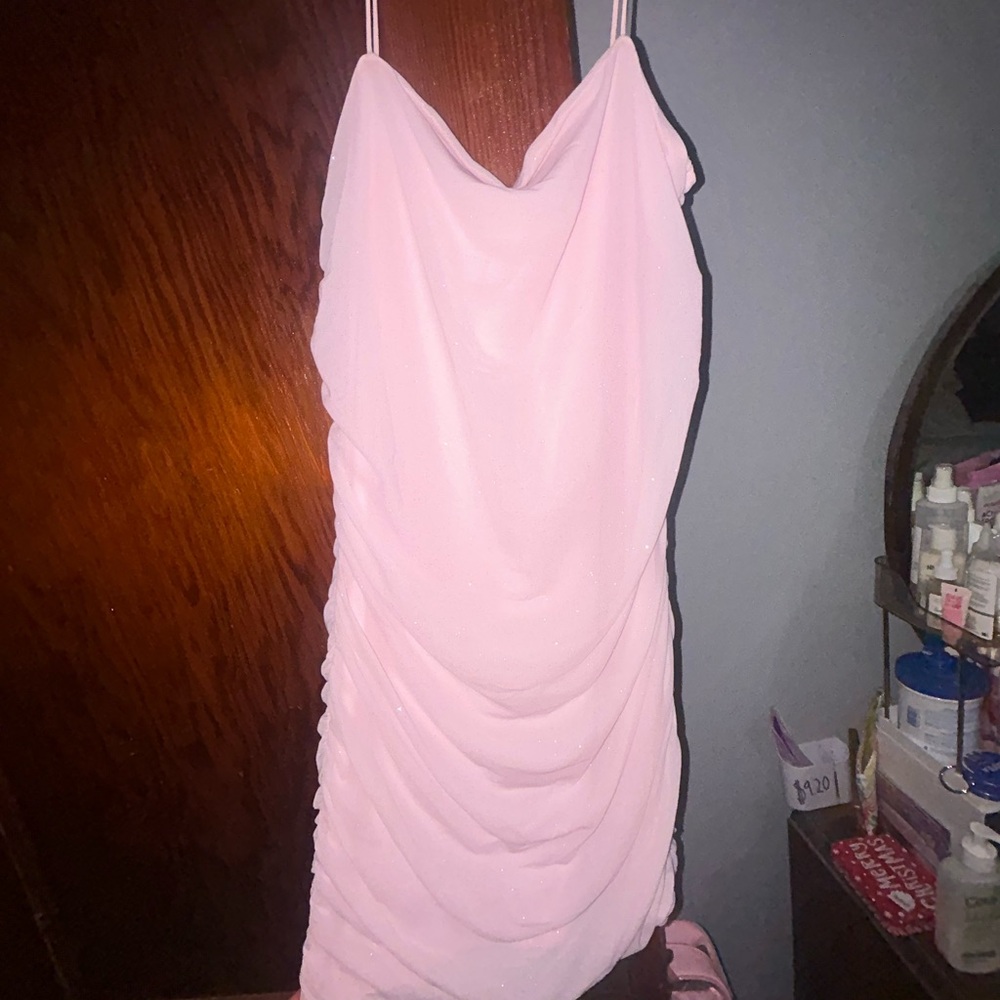 Pink spaghetti strap dress with sparkles